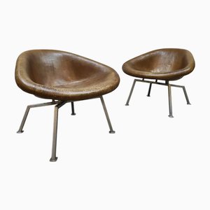 Dutch Leather Prototype Lounge Chairs by J.G. Athmer, 1950s, Set of 2