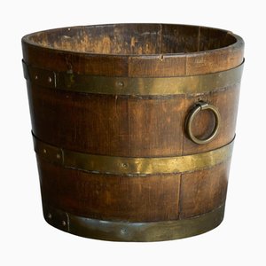 Antique Waste Paper Basket in Wood and Brass, 1890s