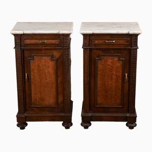 White Marble Bedside Tables, Late 19th Century, Set of 2