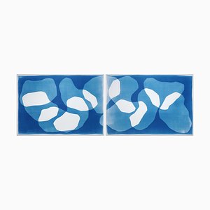 Kind of Cyan, Woven Spiral Diptych, 2025, Cyanotype