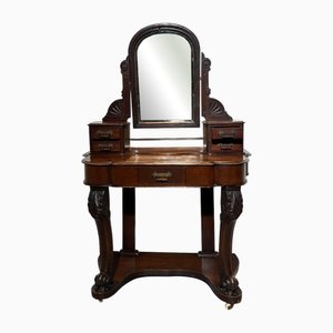 Antiker Schminktisch aus geschnitztem Holz mit Spiegel