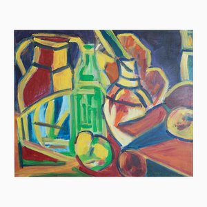 Follower of Karl Schmidt-Rottluff, Still Life with Bottles and Fruit,