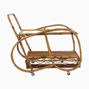 Chariot de Bar Mid-Century en Rotin et Verre, Italie, 1960s