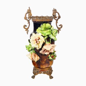 Early 20th Century Barbotine Ceramic Vase, France
