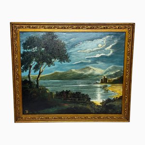 After James Bell Anderson, Moonlit Urquhart Castle, Loch Ness, Peinture À L'huile, Encadrée
