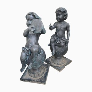 Decorative Bronze Musical Cherubs for Garden, 1980, Set of 4