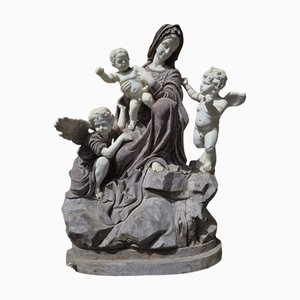 Virgin Mary with Cherubs, 20th Century, Marble