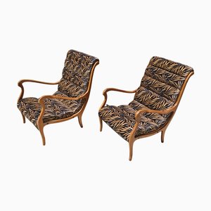 Set of MCM Armchairs in Cherry and Plush by Ezio Longhi, 1960s