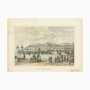 Grabado antiguo del desembarco de Gorahama de Hawks, 1856