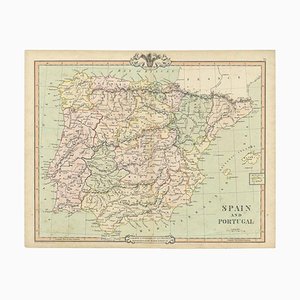 Antique Map of Spain and Portugal by Cruchley, 1854