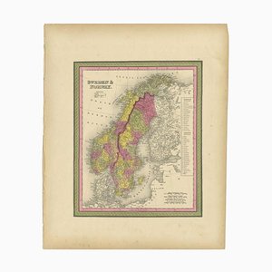 Antique Map of Sweden and Norway by Mitchell, 1846