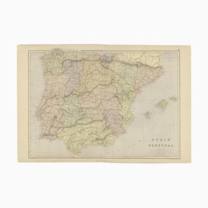 Mapa antiguo de España y Portugal de Weller, 1890