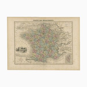 Antique Map of the Departments of France by Migeon, 1880