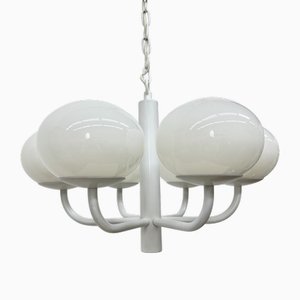 Mid-Century Chandelier with White Glass Globes, 1970s