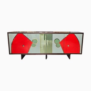 Four-Door Sideboard in Colored Glass, 1980s