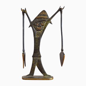 Maschio in ottone con attrezzo a forma di cactus attribuito a Walter Bosse per Herta Baller, anni '50