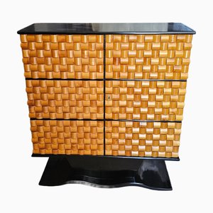 Mueble bar italiano vintage de madera y latón, 1970