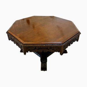 Large Antique Victorian Carved Oak Centre or Dining Table, 1860s
