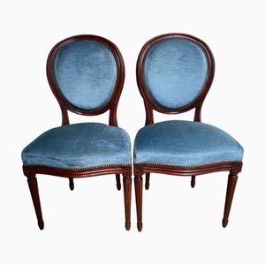 Set of Louis XVI Style Medallion Chairs in Wood and Velvet, 1870