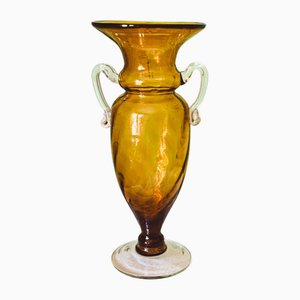 Vase Amphore Fait Main en Verre Ambré, 1940s