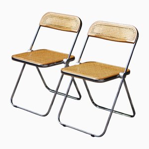 Chaises Plia en Rotin par Giancarlo Piretti pour Castelli, 1970s, Set de 2