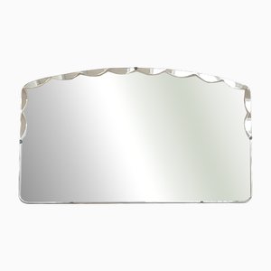 Large Mid-Century Art Deco Style Frameless Wall Mirror with Arched Top, 1940s