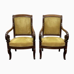 Mahogany Armchairs with Crossbars, 19th Century, Set of 2