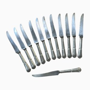 Versilberte Metallmesser mit Stahlklingen, Frühes 20. Jahrhundert, 12 . Set