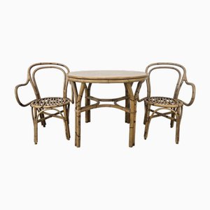 Vintage Wicker Outdoor Table and Chairs, 1970s, Set of 3