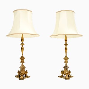 Vintage Brass Table Lamps, 1920, Set of 2