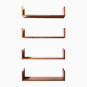Handcrafted Wooden Shelves, 1960s, Set of 4