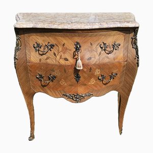 Small Antique French Louis XV Curved Chest of Drawers in Marquetry, 1890s