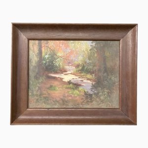 L. Le Royan, Landscape with a Stream, 1950s, Oil on Canvas, Framed