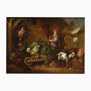 Adriaen De Gryef, Cortile con animali, 1690, Olio su tela