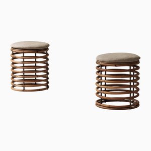 Spiral Rattan Stools in the style of Tito Agnoli, Italy, 1960s, Set of 2