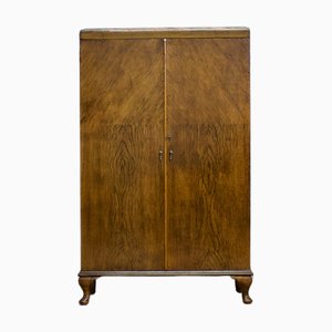 British Art Deco Burr Walnut Tallboy Linen Cabinet, 1930s