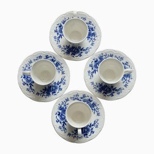 Antique Blue and White Earthenware Cups and Saucers from Sarreguemines, 1980s, Set of 8