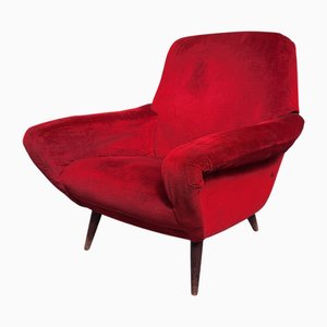 Model 830 Armchair in Red Fabric by Gianfranco Frattini for Cassina, 1950s