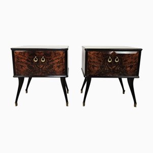 Tables de Chevet Mid-Century en Loupe d'Acajou avec Plateaux en Verre, Italie, 1950s, Set de 2