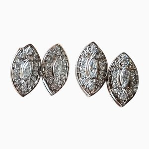 Art Deco Style Double Navette in 18 Karat White Gold and Diamond Cufflinks, 1960s, Set of 2