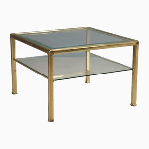 Vintage Glass and Brass Coffee Table, Italy, 1980s
