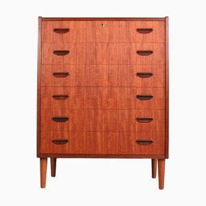 Cassettiera moderna Mid-Century con 6 cassetti in teak, Danimarca, anni '60