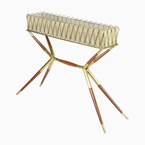 Italian Brass and Teak Jardinière attributed to Cesare Lacca, 1950s