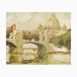 Peinture à l'Huile de Franco Marzilli, Vue de Rome, 1970s