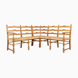 French Provincial Oak and Rush Corner Bench, 1960s