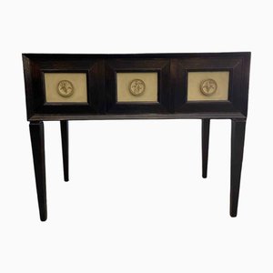 Ebonized Wood Desk with Blue Details, 1950s