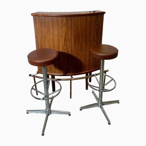 Vintage Teak Bar and Stools, Set of 3