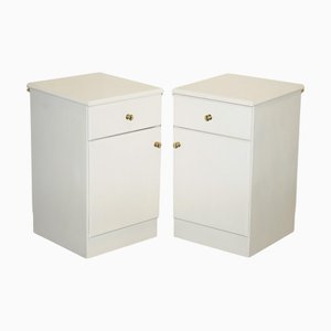 Painted White Bedside Tables with Brass Knobs, Set of 2
