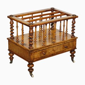Antique Victorian Burr Walnut Magazine Rack, 1860