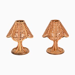 Vintage Italian Table Lamps in Rattan and Vienna Straw by Louis Sognot, 1960s, Set of 2